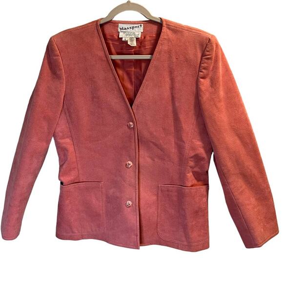 Blassport Vintage Ultra Suede Button Front Blazer Jacket Pink Sz 12 Long Sleeve - Picture 9 of 11